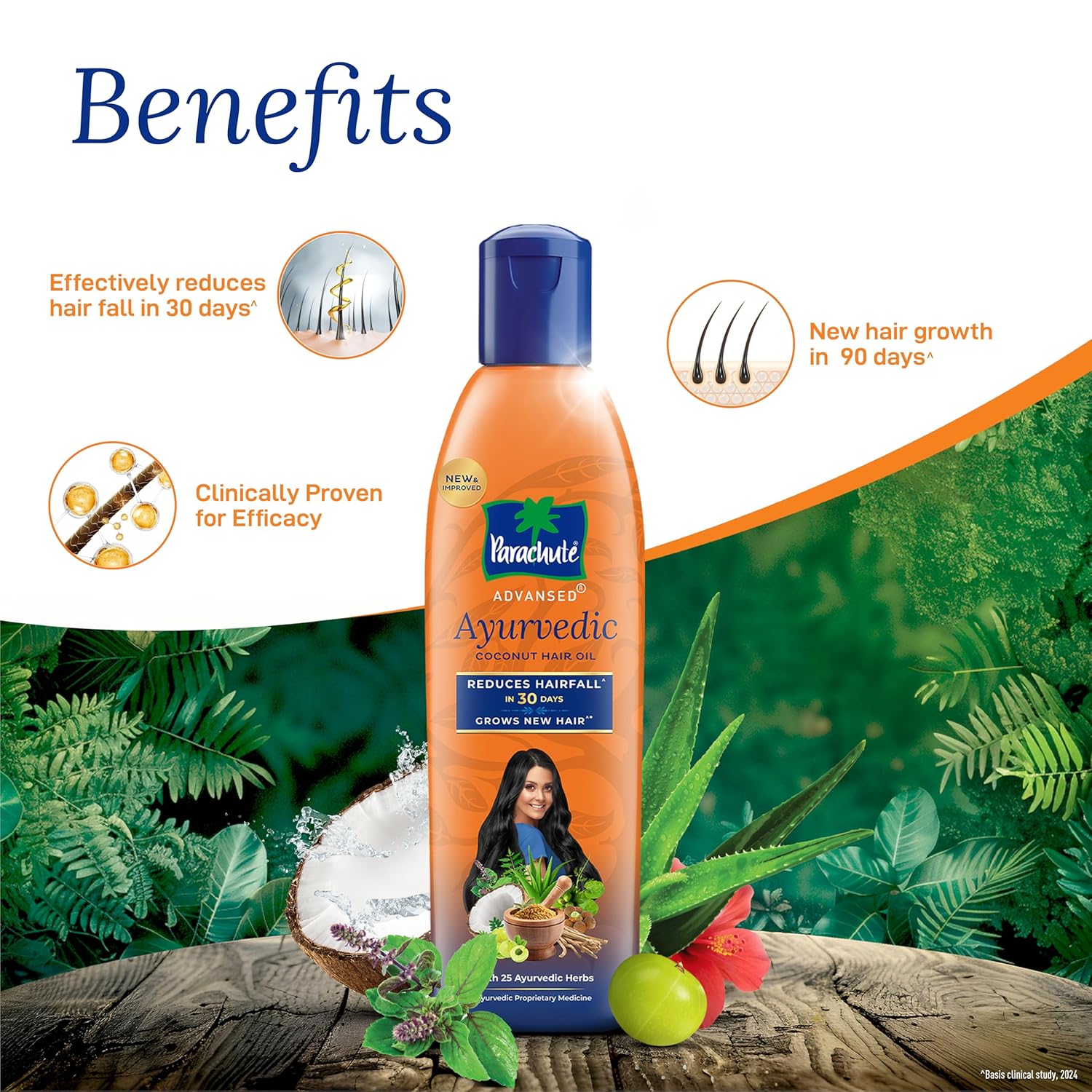 Parachute Advansed Ayurvedic Coconut Hair Oil | for Hair Fall Control & Hair Growth | with Coconut & 25 Ayurvedic Herbs Like Amla, Neem, Bhringraj, Brahmi, Methi Etc | Clinically Proven | 300Ml