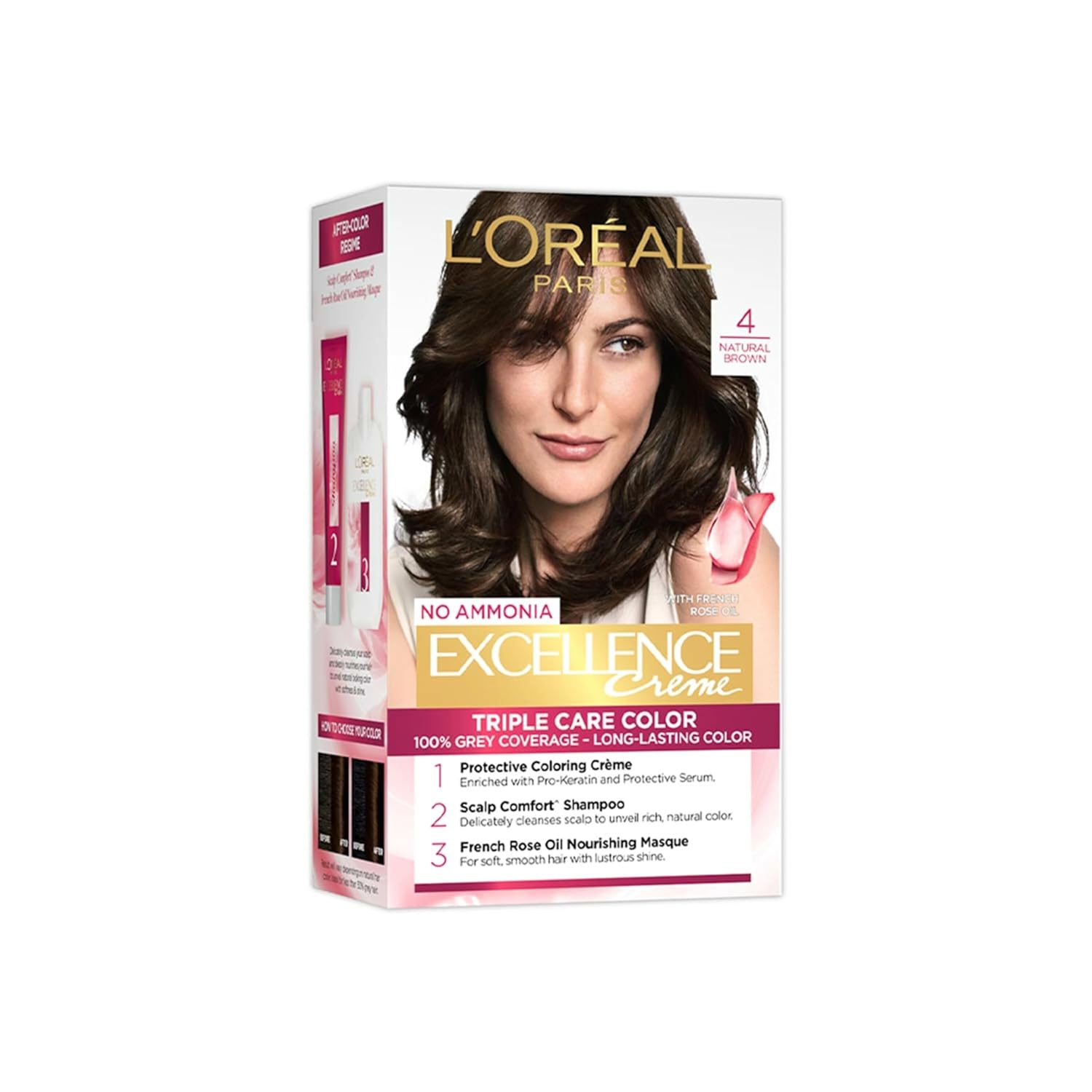 LOreal Paris Excellence Creme Hair Color, 4 Natural Brown - 72ml+100g