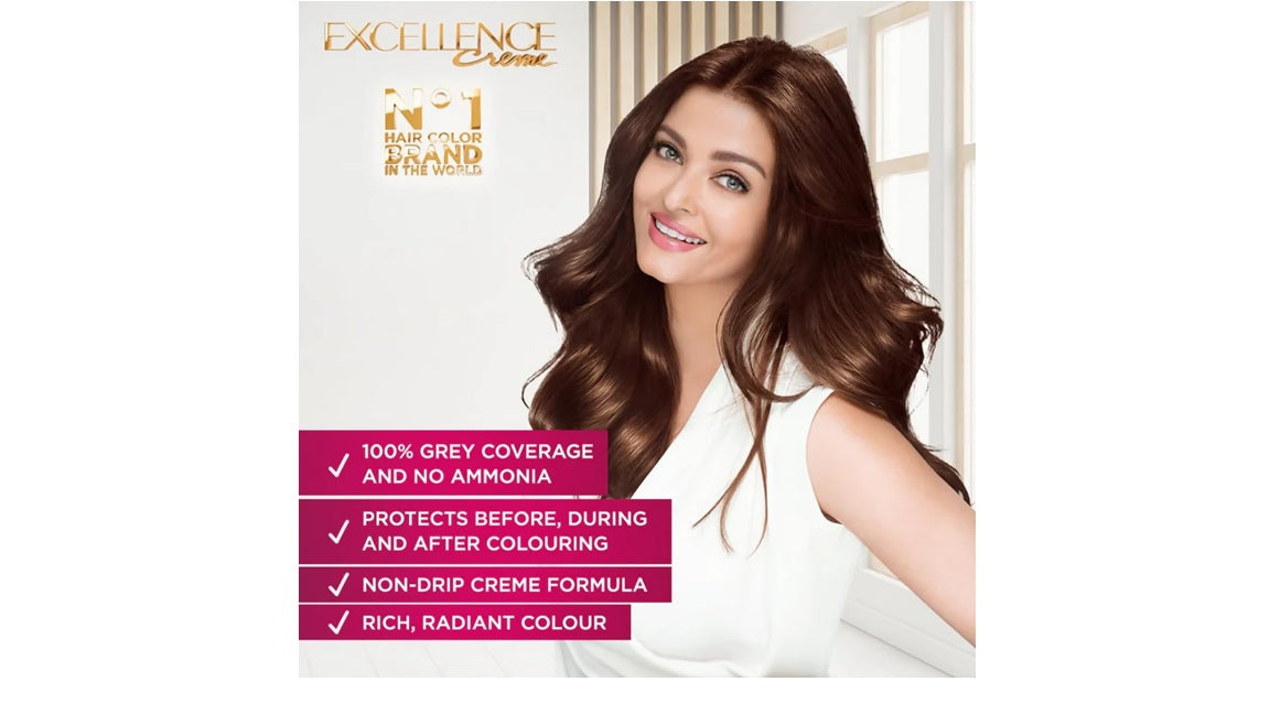LOreal Paris Excellence Creme Hair Color, 4 Natural Brown - 72ml+100g