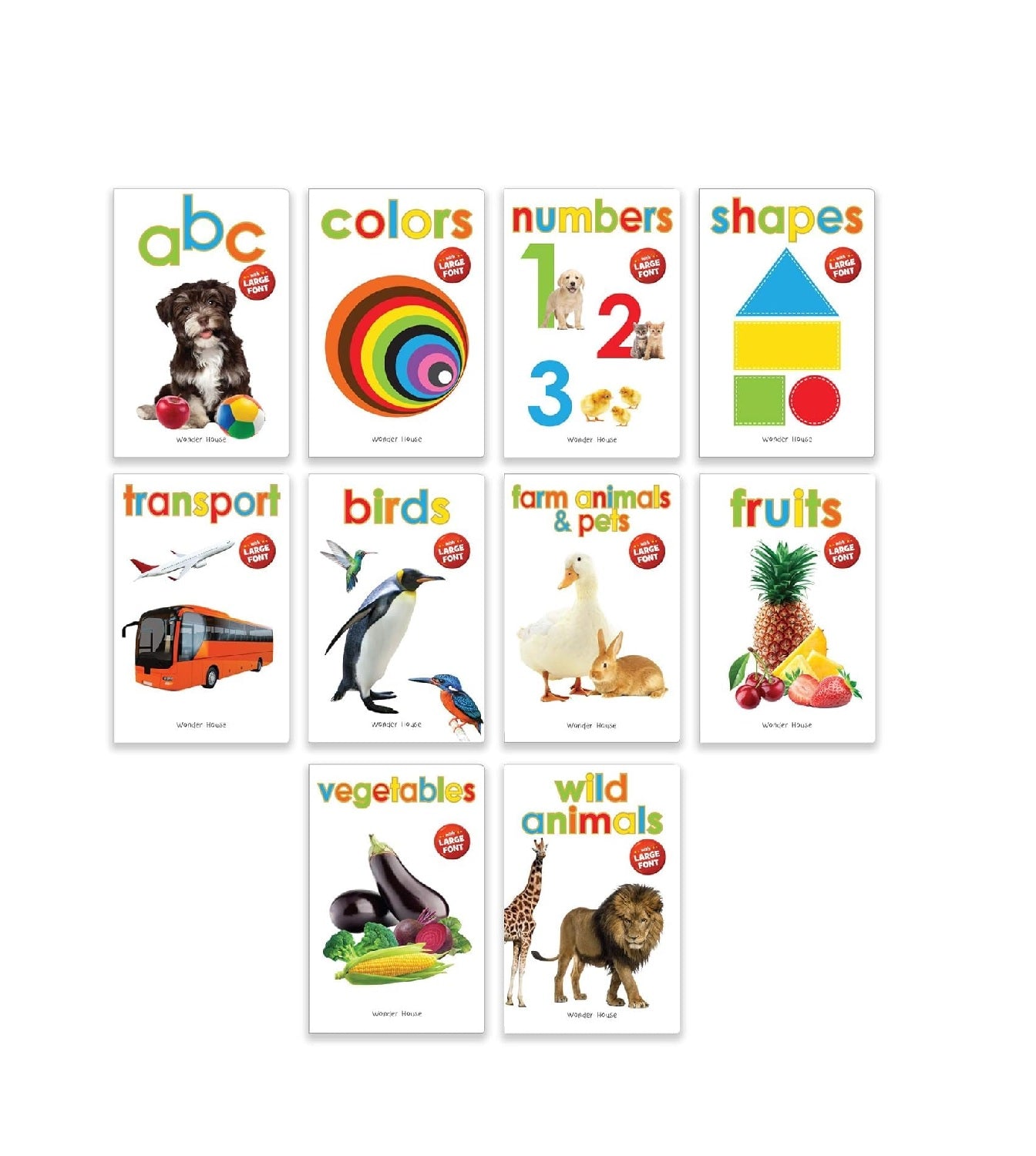 Early Learning Library – Box Set of 10 Books: Big Board Books Series with Large Font for Kids | Includes ABC, Numbers, Shapes, Colours, Birds, Wild Animals, Farm Animals & Pets, Fruits, Vegetables, Transport | Bold Text & Bright Pictures |  Board book
