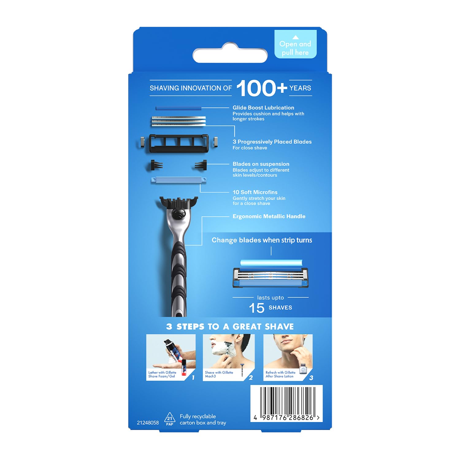 GILLETTE Mach 3 Shaving Razor (Handle + 2 Cartridge)