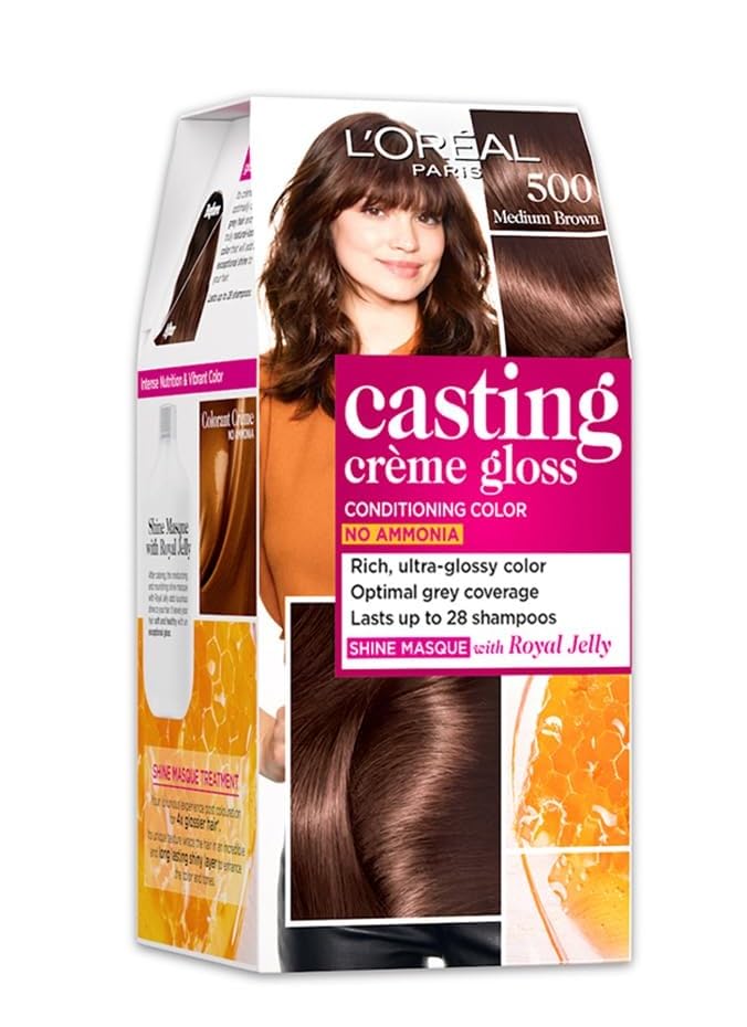 LOreal Paris Casting Creme Gloss Conditioning Hair Color - Medium Brown 500 - 87.5 gm + 72ml