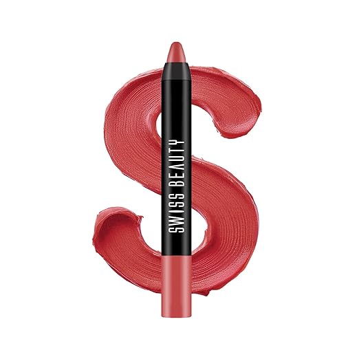 Swiss Beauty Matte Long Lasting Stay Maxx Lip Crayon Lipstick | Matte Finish | 12-Hour Stay | Smudge Proof | Lightweight | Shade-Peach love, 3.5g