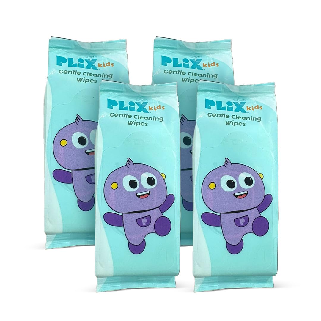 PLIX Kids Gentle Cleaning Wipes | Soft & Moisturizing | Mild & Safe Formula | On-the-Go Use | Travel-Friendly (Pack of 4)