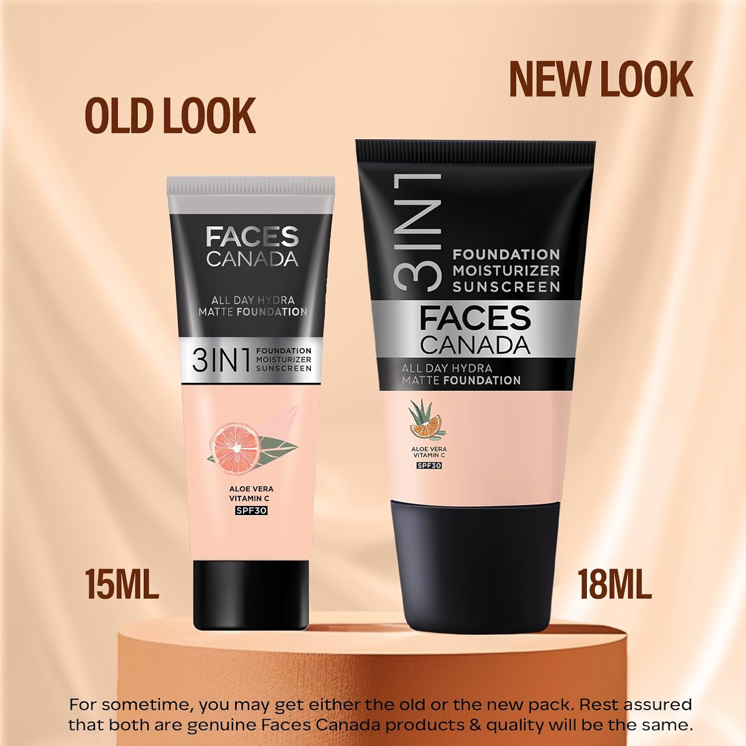 FACESCANADA Cream All Day Hydra Matte Foundation - Mini | 3in1 Foundation + Moisturizer + SPF 30 | 24 HR Aloe Hydration & Vitamin C | 10HR Wear | Medium to High Buildable Coverage | Rose Ivory(18 ml)