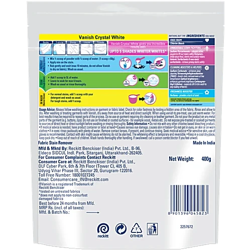 Vanish Oxi Action Crystal White Fabric Whitener, 400 g