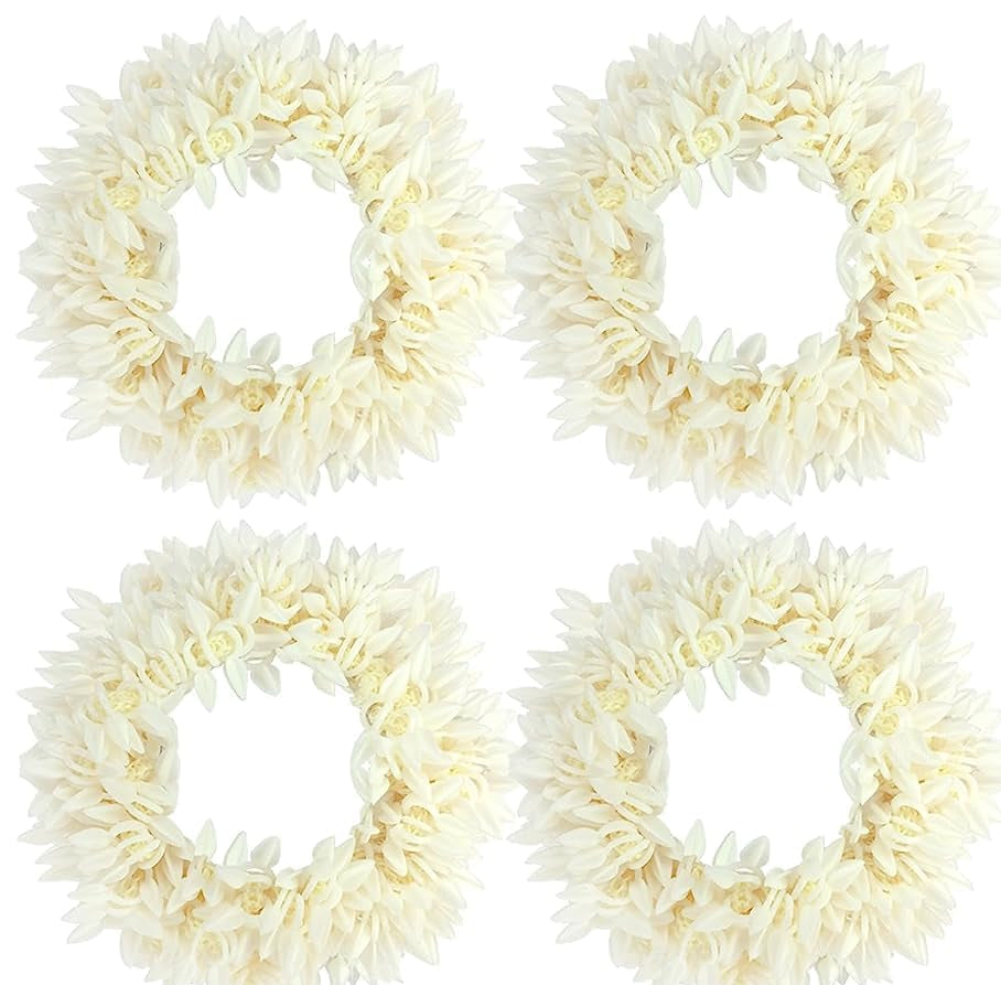 Gajra Flower Scrunchies For Hair Bun, Bracelet, and Ponytail Wedding Jewellery Reusable Fragrance Hair Mogra Gajra Tie For Women/Girls Gajra Scented Mogra White pack of 2