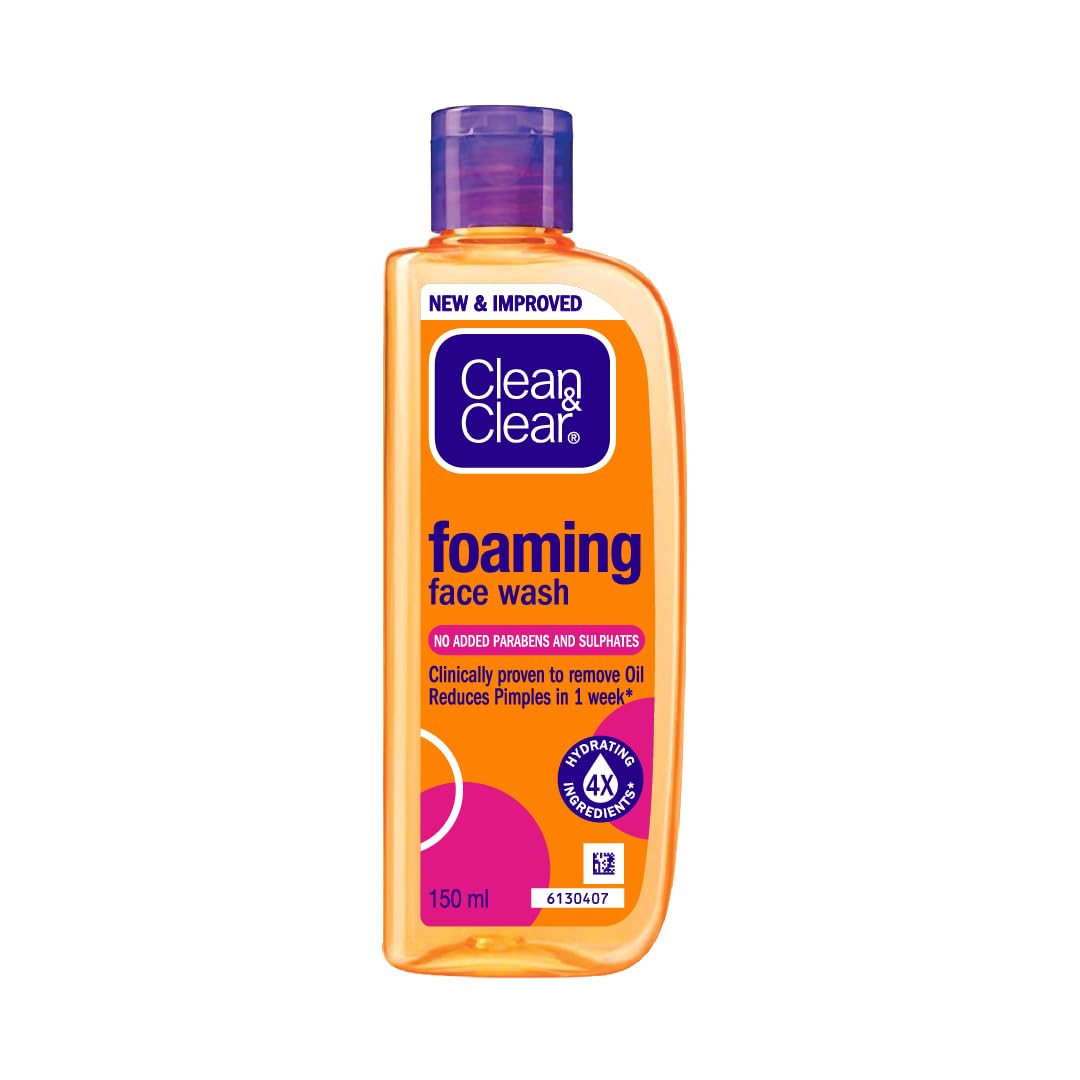 Clean & Clear Foaming Face Wash For Oily Skin, 150ml For Removing excess oil, pimples