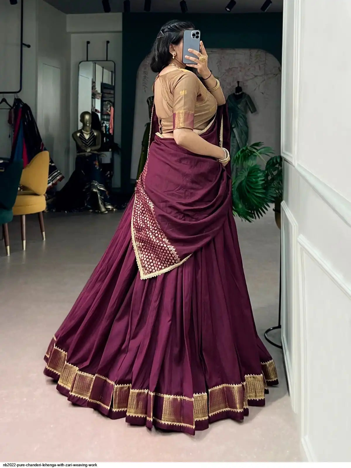 NB2022 PURE CHANDERI LEHENGA WITH ZARI WEAVING WORK