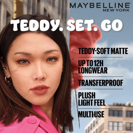 Maybelline New York Super Stay Teddy Tint - Lip and Cheek Color, Keep It Cozy, 5ml | Teddy Soft Matte up to 12Hr |Multi Use |Comfortable Long wear formula |Buildable |Natural flushed look in one swipe