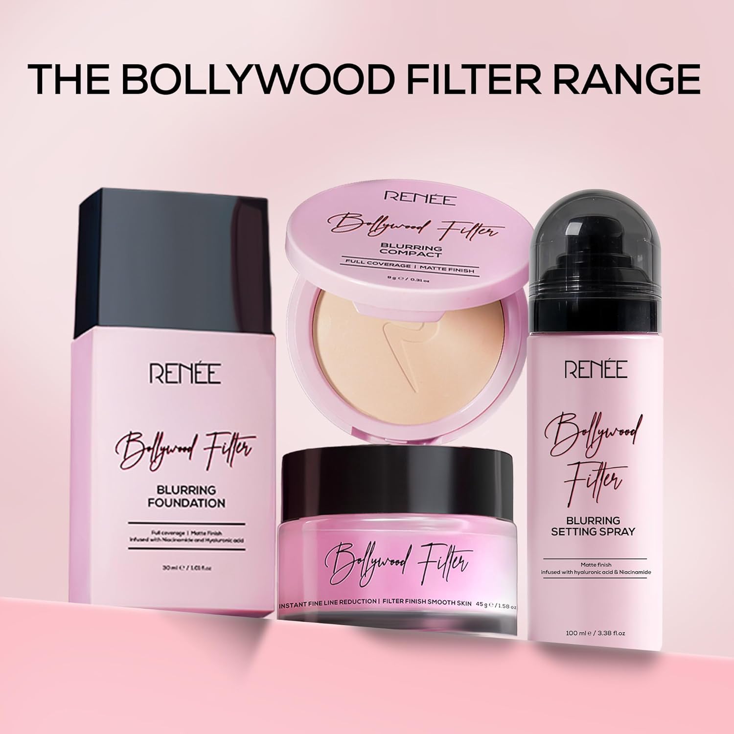 RENEE Bollywood Filter Blurring Setting Spray for Face Makeup, Matte Finish & Pore Blur Effect with Niacinamide & Hyaluronic Acid, Long Lasting Makeup Fixer & Shine Control, Fine Mist 100ml