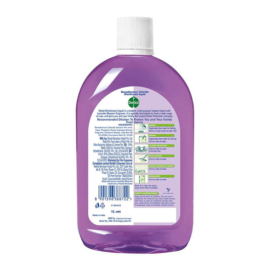 Dettol Multi-Purpose Disinfectant Liquid for Floor & Surface Cleaning, Lavender Blossom Fragrance, 1 L