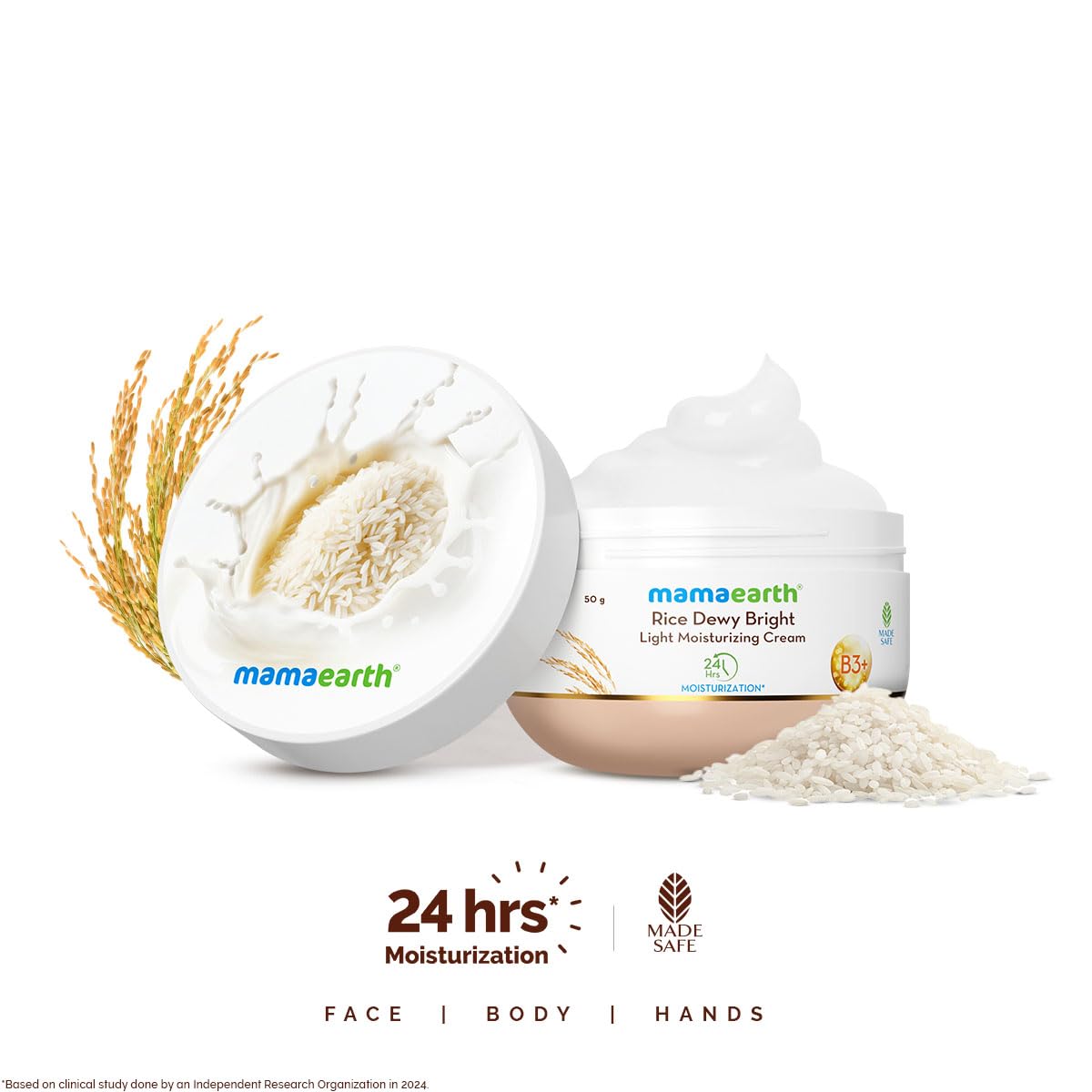 Mamaearth Rice Dewy Bright Light Moisturizing Cream with Rice Water & Niacinamide For Glass-Skin - 50 gm