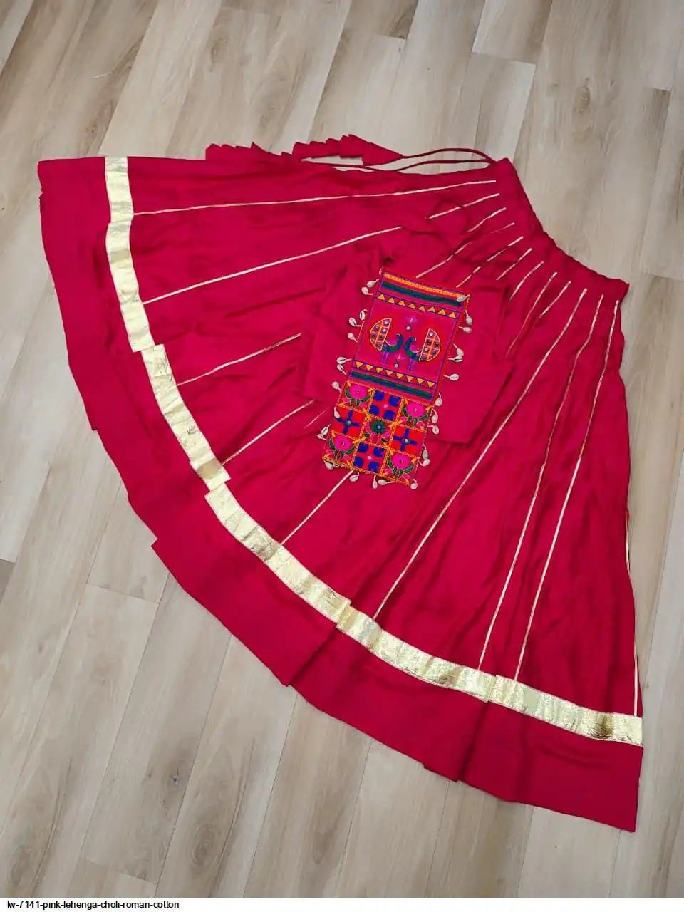 LW 7141 PINK LEHENGA CHOLI ROMAN COTTON