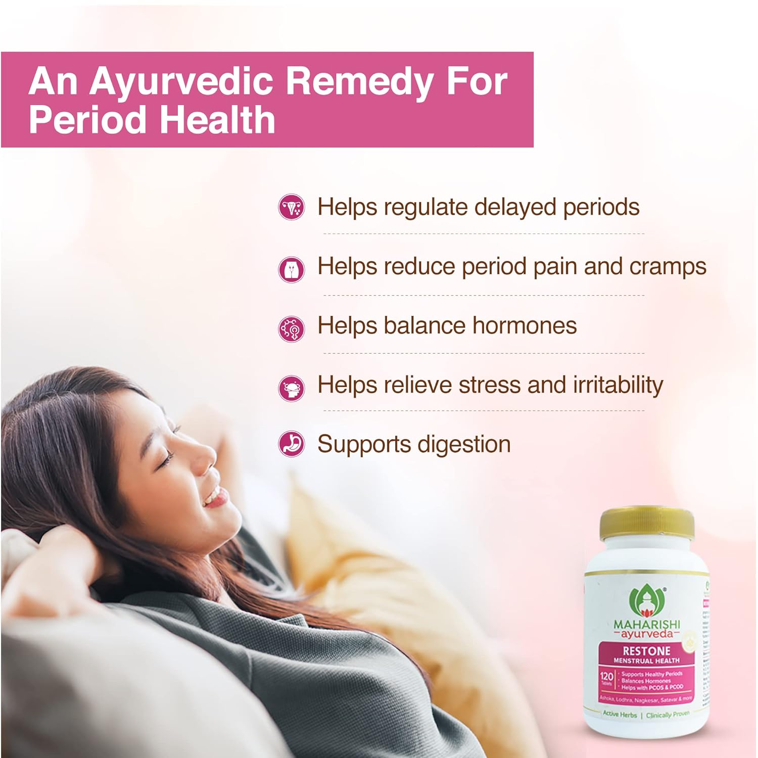 Maharishi Ayurveda Restone Tablets (120 Tablets) For PCOD and PCOS, stress, digestion and metabolism