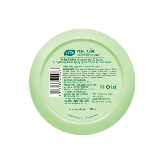 Joy Pure Aloe Light Moisturiser Skin Cream for Face, Hands & Body (500ml)