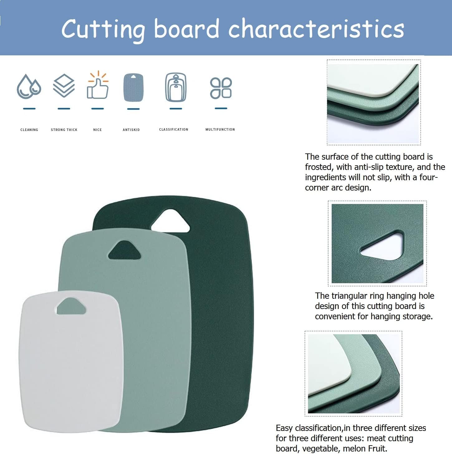 JD FRESH Plastic Chopping Board Set with Hanging Holes/Home Use Cutting Board/Chopping Board for Kitchen/Vegetable Cutting Board for Veggies, Fruits, with Easy Grip Handle (Set of 3)