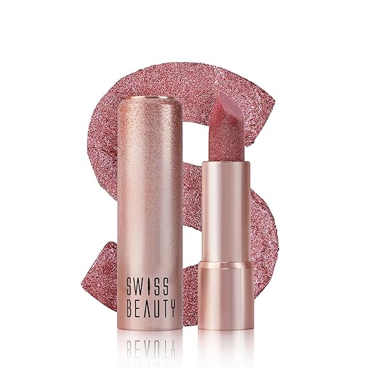 Swiss Beauty More Than Glitter Lipstick | Glittery Finish | Nourishing | With Vitamin C | One Swipe Smooth Glide | Shade- 2 Glitz Pink, 3gm