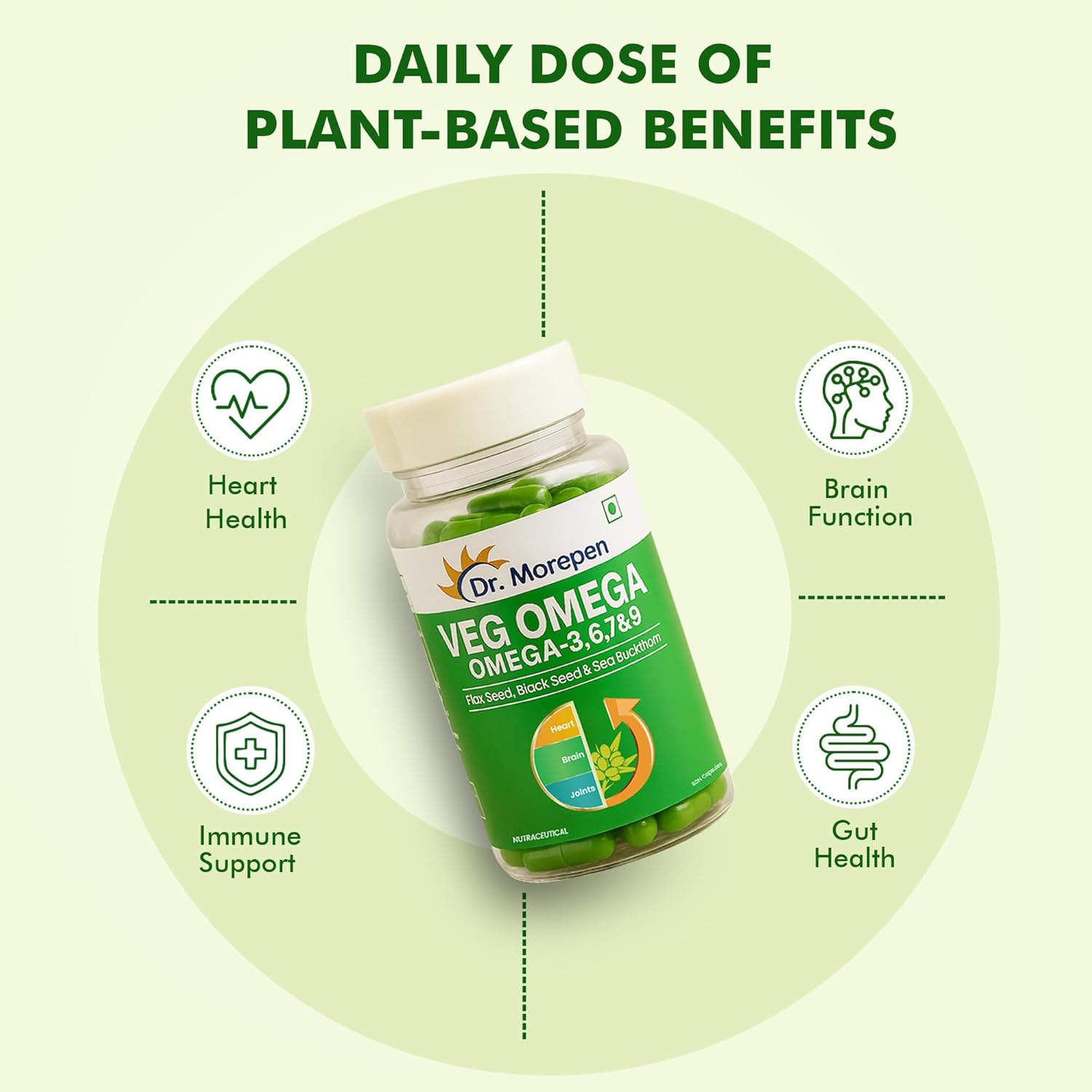 DR. MOREPEN Omega 3 6 7 9 (60 Veg Capsules) For heart and brain function, bones and joint strength