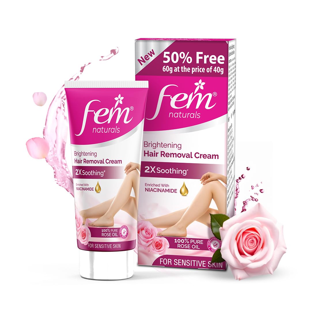 Fem Fairness Naturals Rose Hair Removal Cream - 180g (120g + 60g Free) | For Sensitive skin