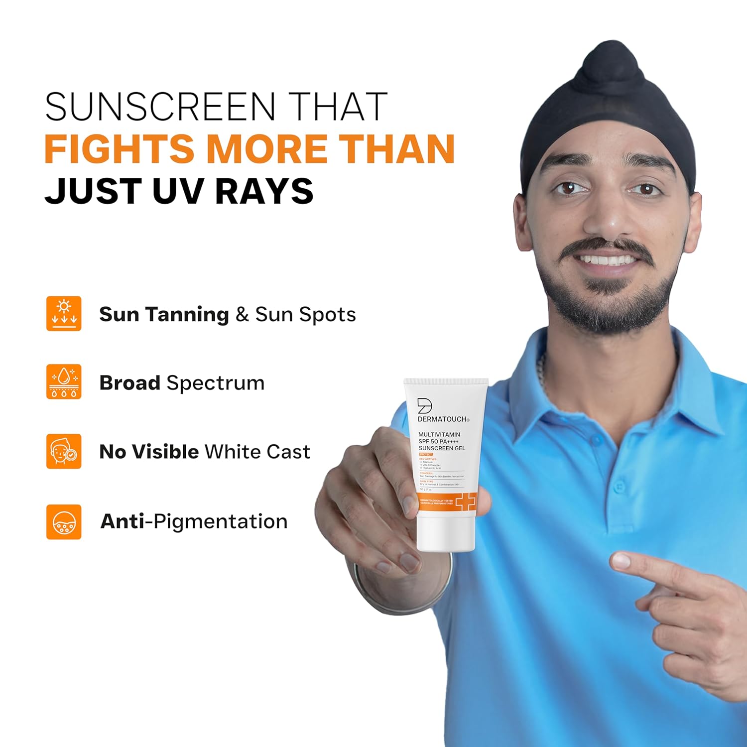 DERMATOUCH Multivitamin SPF 50 PA++++ Sunscreen Gel | Broad Spectrum UVA-UVB Protection | Zero White Cast | Helps Reduce Sun Damage & Skin Barrier Protection | For All Skin Types | 30g
