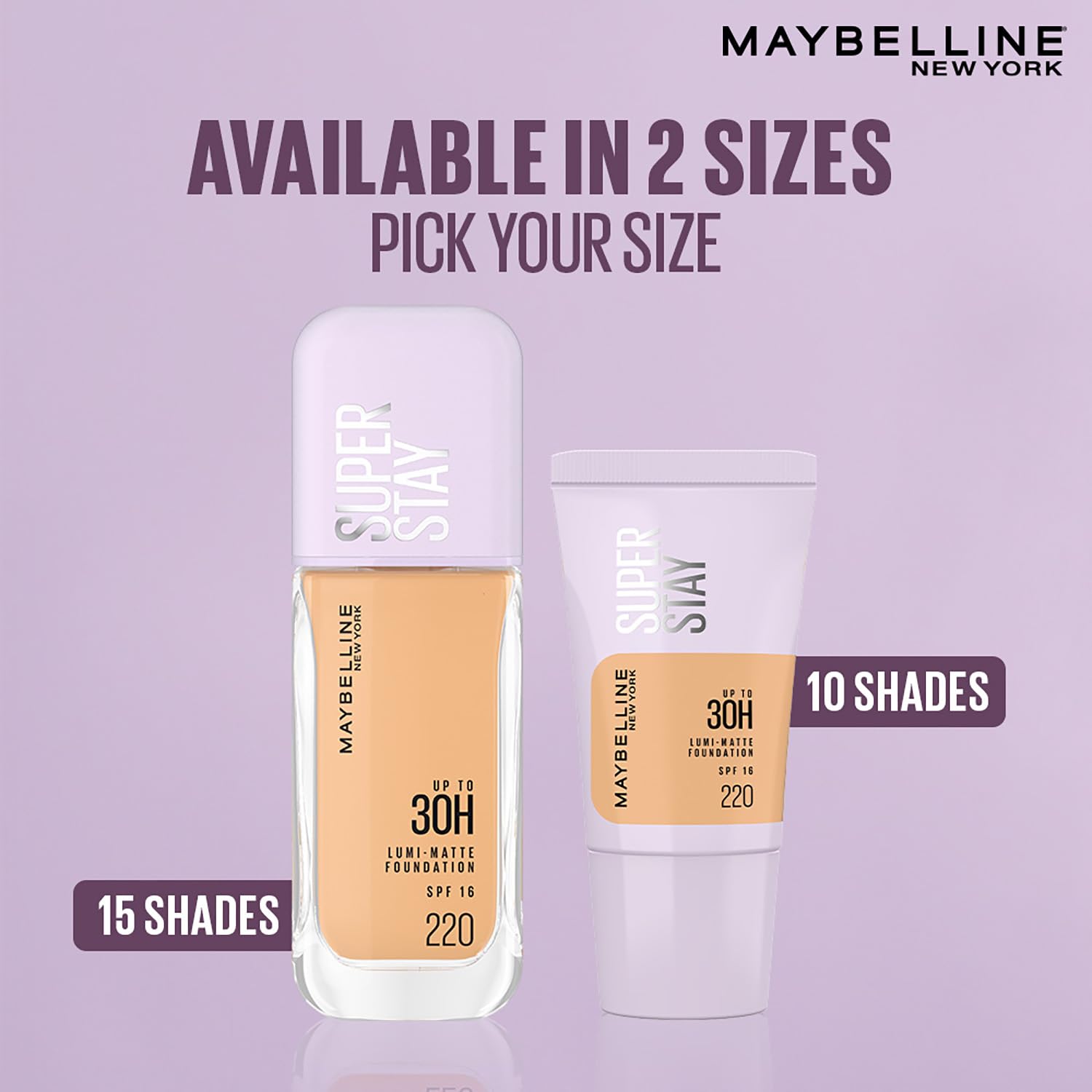 Maybelline New York Super Stay Lumi-Matte Foundation- 220, 30H Wear, Lightweight, Suitable for all Skin Types, Soft Glow, Buildable Coverage, 18ml