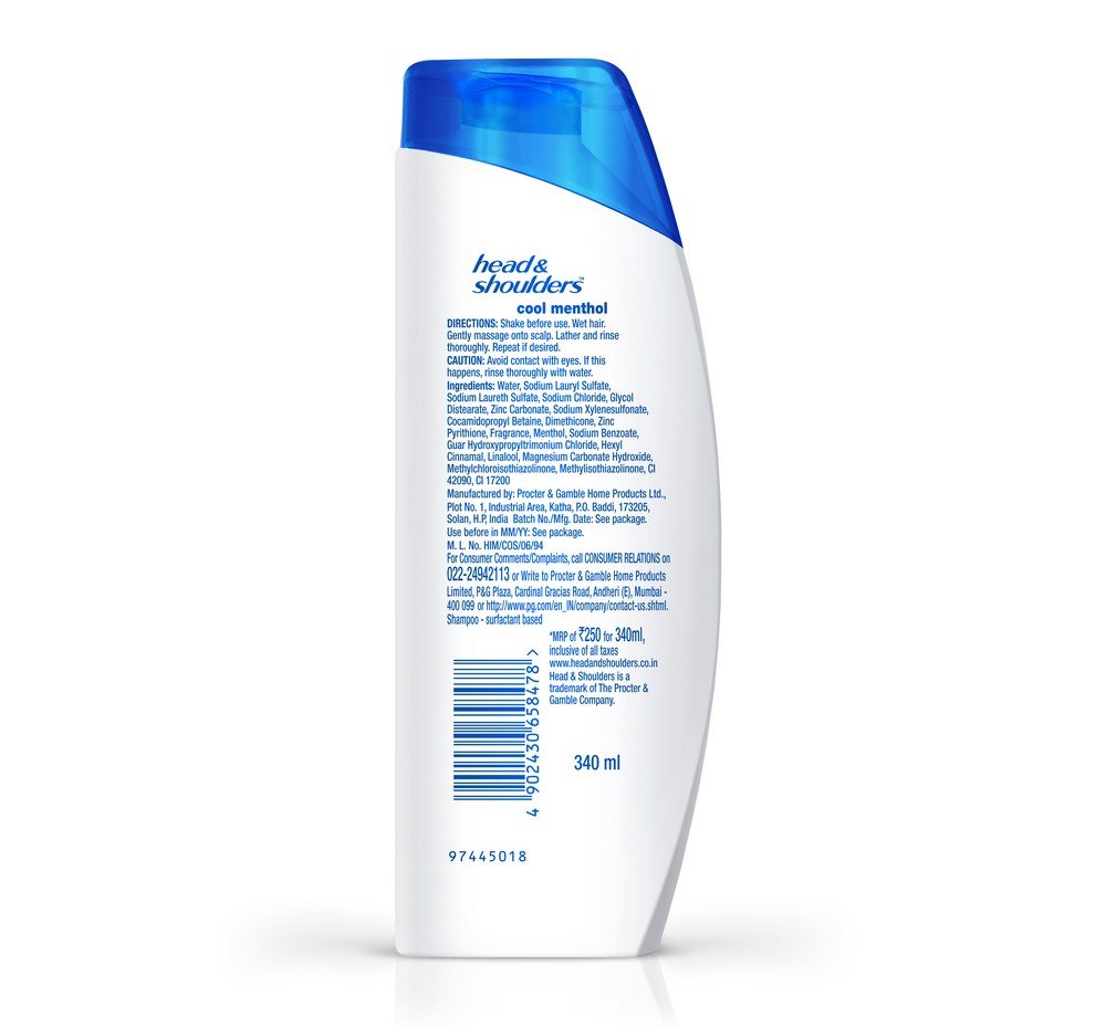 Head & Shoulders Cool Menthol, Shampoo, 375Ml, Multicolor