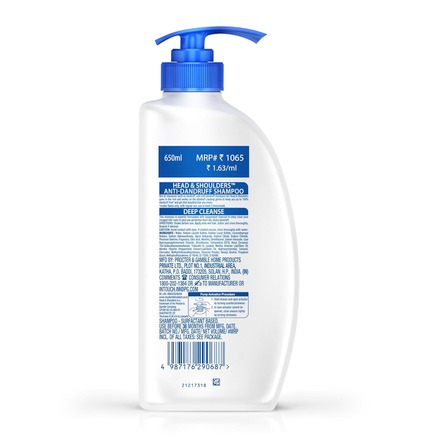 Head & Shoulders Deep Cleanse Anti-Dandruff Shampoo, Active Charcoal, 650 ML
