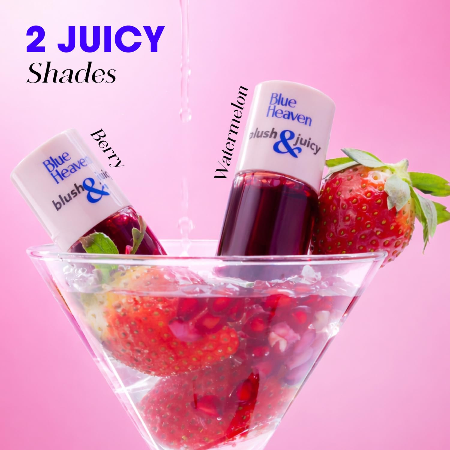 Blue Heaven Blush & Juicy Lip & Cheek Tint Infused with Pomegranate & Strawberry Extract | Multipurpose 3 in 1 Lip Tint | Long Lasting, Water Proof & Hydrating Liquid Blush, Berry Juice, 9ml