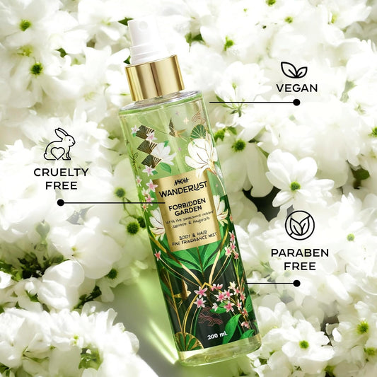 Nykaa Wanderlust Forbidden Garden Body & Hair Fine Fragrance I | Perfume Mist for Women – 200 ml I Jasmine and Magnolia |