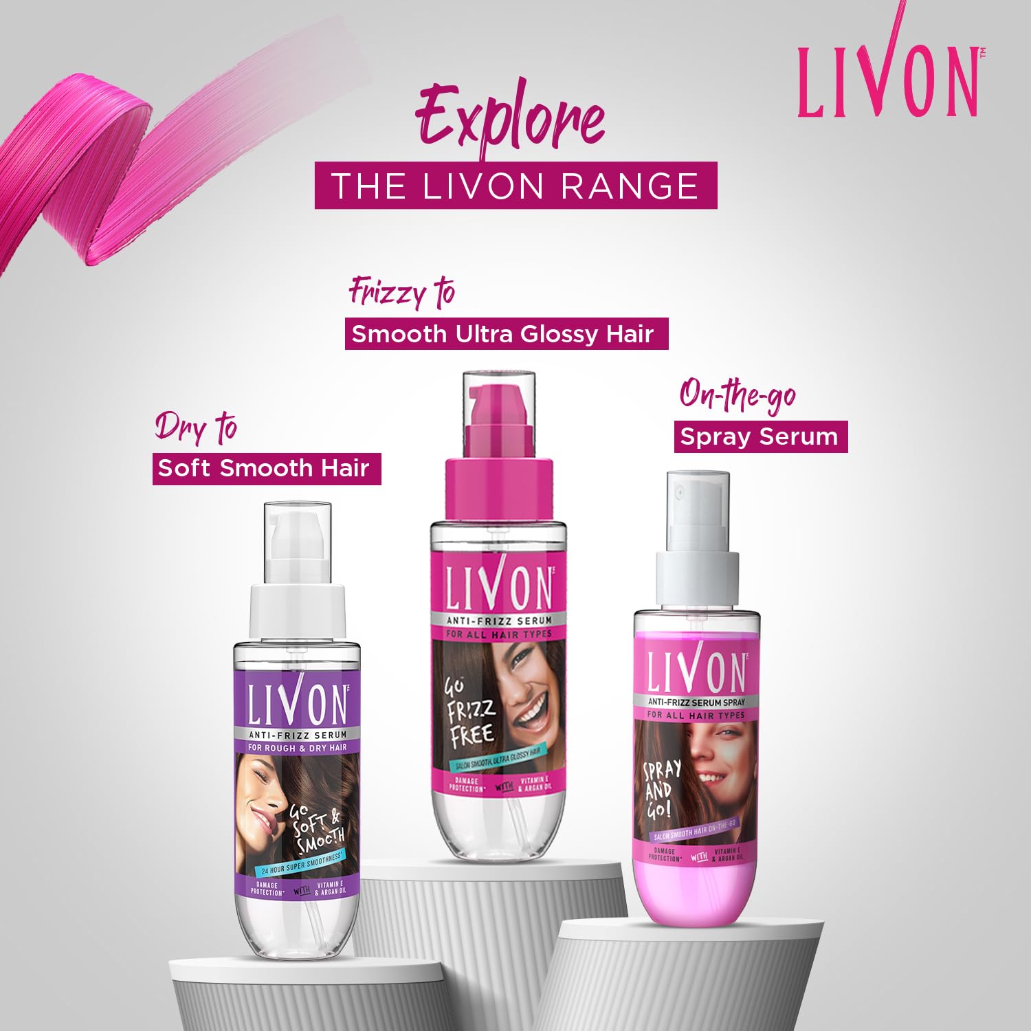 Livon Hair Serum, For Dry & Frizzy Hair | Provides shine, smoothness & damage protection| Leave in serum for women & Men| With Vitamin E & Argan Oil | 50ml Pack of 2