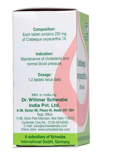 Dr Willmar Schwabe India Homoeopathic Crataegus Oxyacantha 1x MT Tablets (20gm) for Chest Pain Angina blood pressure