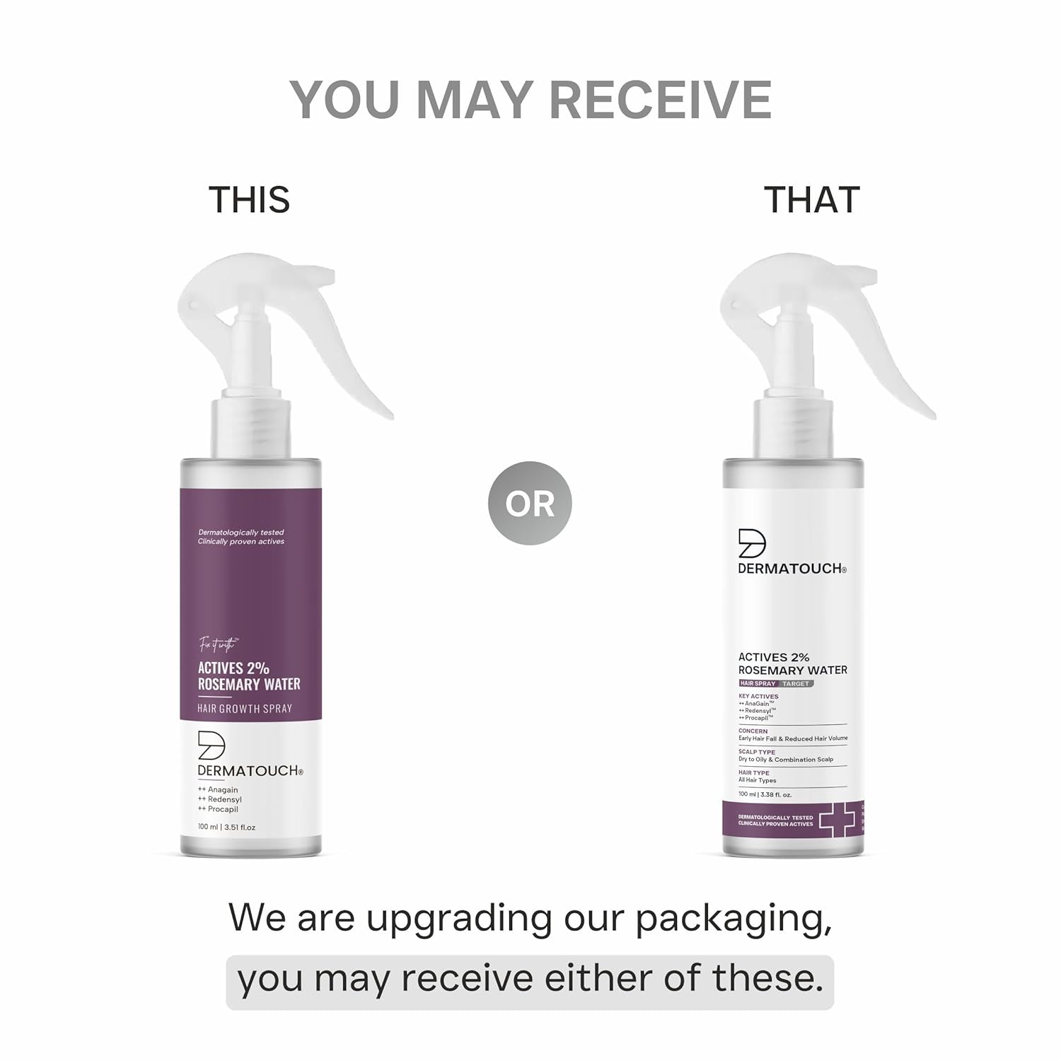 DERMATOUCH Rosemary hair Spray for Hair Growth | Advance 2% Actives Rosemary, Redensyl, Anagain and Procapil Spray Mist for Fall Control, Stimulates for Hair Growth, Adds Shine, Strengthens | 100ml