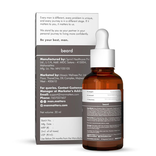 Man Matters BeardGro Beard Growth Serum for Men 30ml | 4% Anagain, 2% Aminexil, 1% Rosemary | Reduces Patchy Beard, Promotes Thicker Beard Growth | Lightweight and Fast Absorption