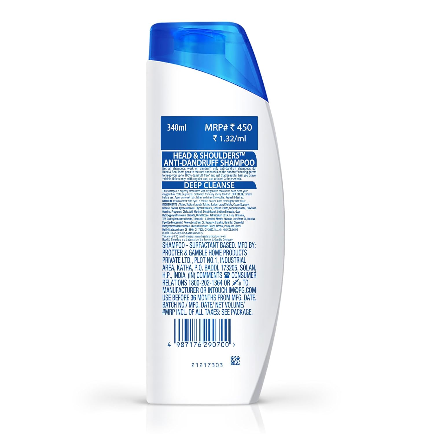 Head & Shoulders Deep Cleanse Anti-Dandruff Shampoo, Active Charcoal, 340 ML
