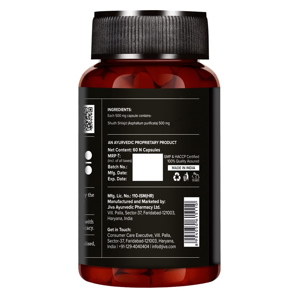 Jiva Ayurveda Pure Shilajeet (60 Capsules) For vigour and vitality, energy and power, brain function