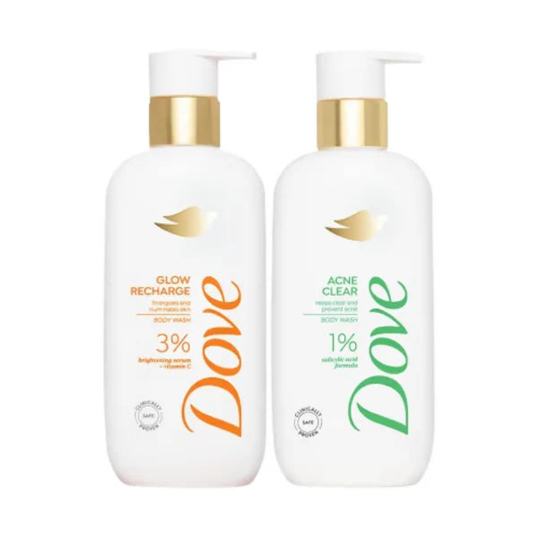 Dove Glow Recharge Exfoliating & Acne Clear Serum Body Wash Combo - combo