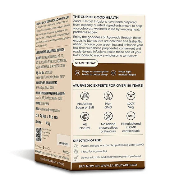 Zandu Ashwagandha Amla Herbal Infusion Tea - Pack of 1 - 25 Tea Bags