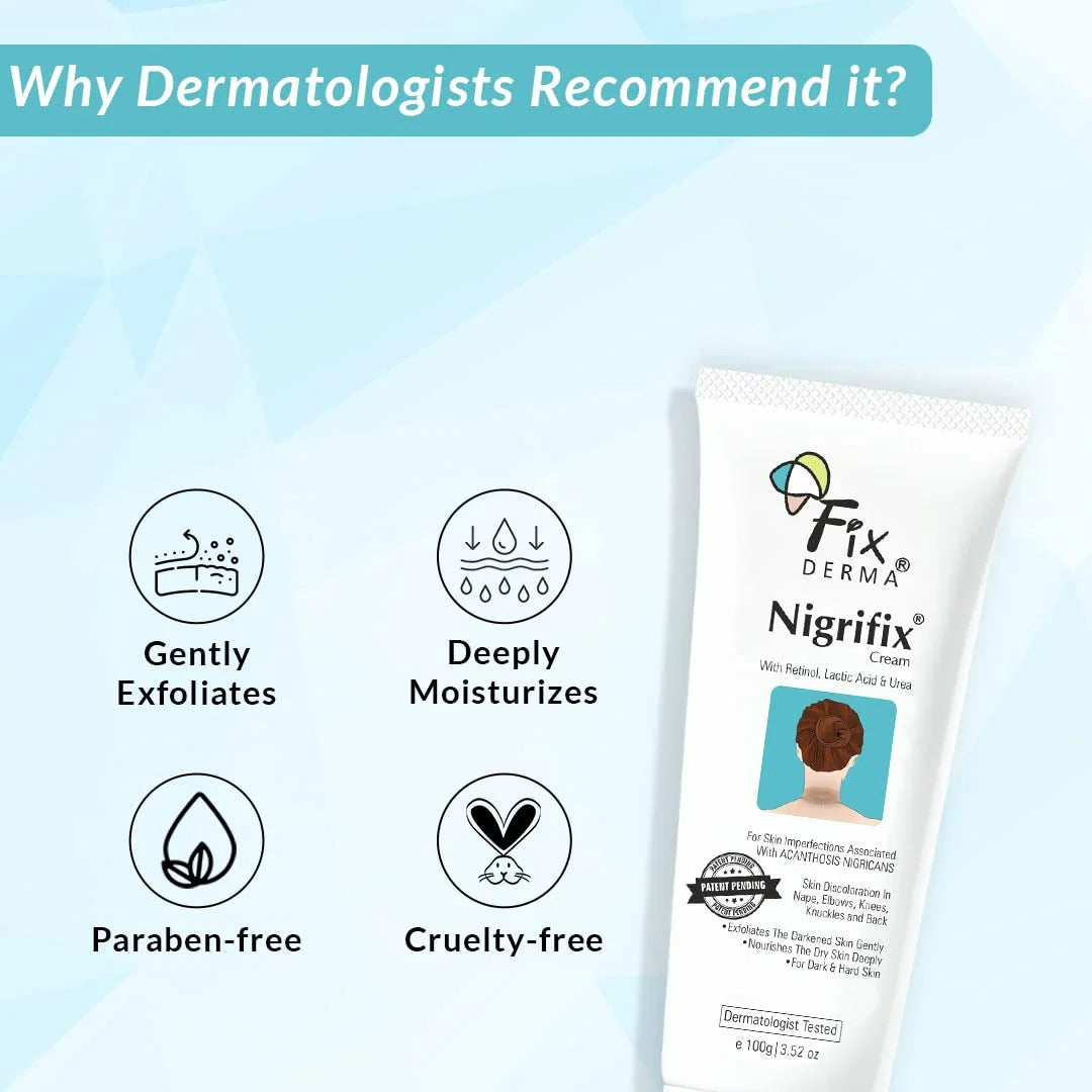 Fixderma Nigrifix Cream for Acanthosis Nigricans with Lactic Acid | Dermatologist Tested Retinol Cream | For Dark Body Parts like Neck, Ankles, Knuckles, Armpits, Thighs & Elbows | Exfoliant - 50g