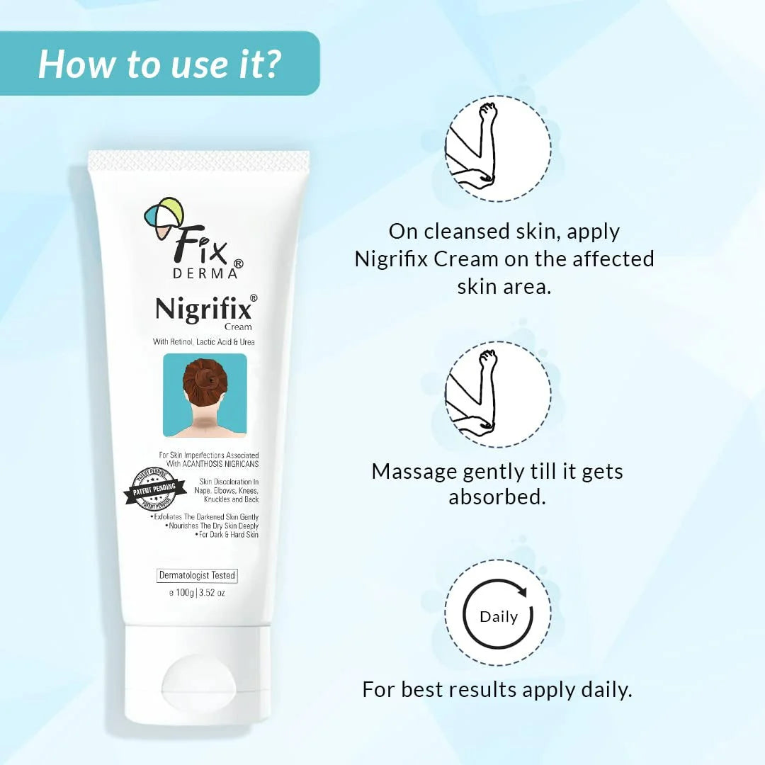 Fixderma Nigrifix Cream for Acanthosis Nigricans with Lactic Acid | Dermatologist Tested Retinol Cream | For Dark Body Parts like Neck, Ankles, Knuckles, Armpits, Thighs & Elbows | Exfoliant - 50g