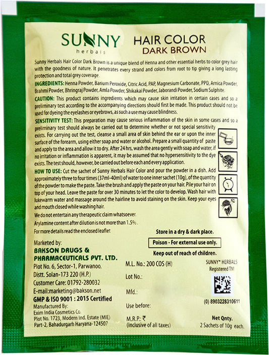 Bakson's Sunny Hair Color Dark Brown - 20 gm