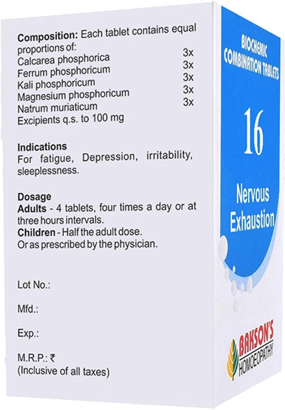 Bakson's Homeopathy Biochemic Combination 16 Tablets - 25 gm