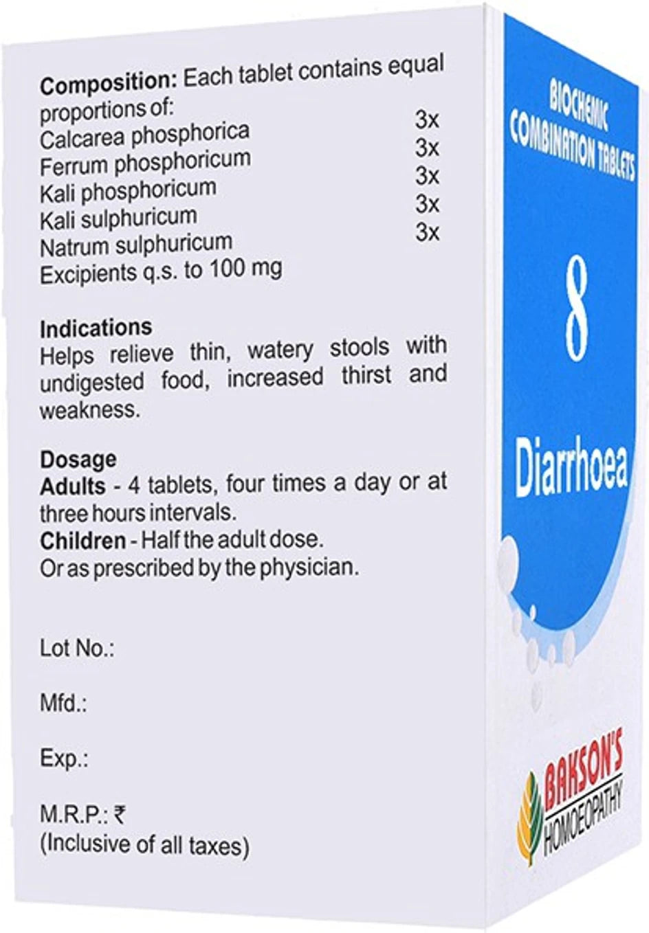 Bakson's Homeopathy Biochemic Combination 8 Tablets - 25 gm