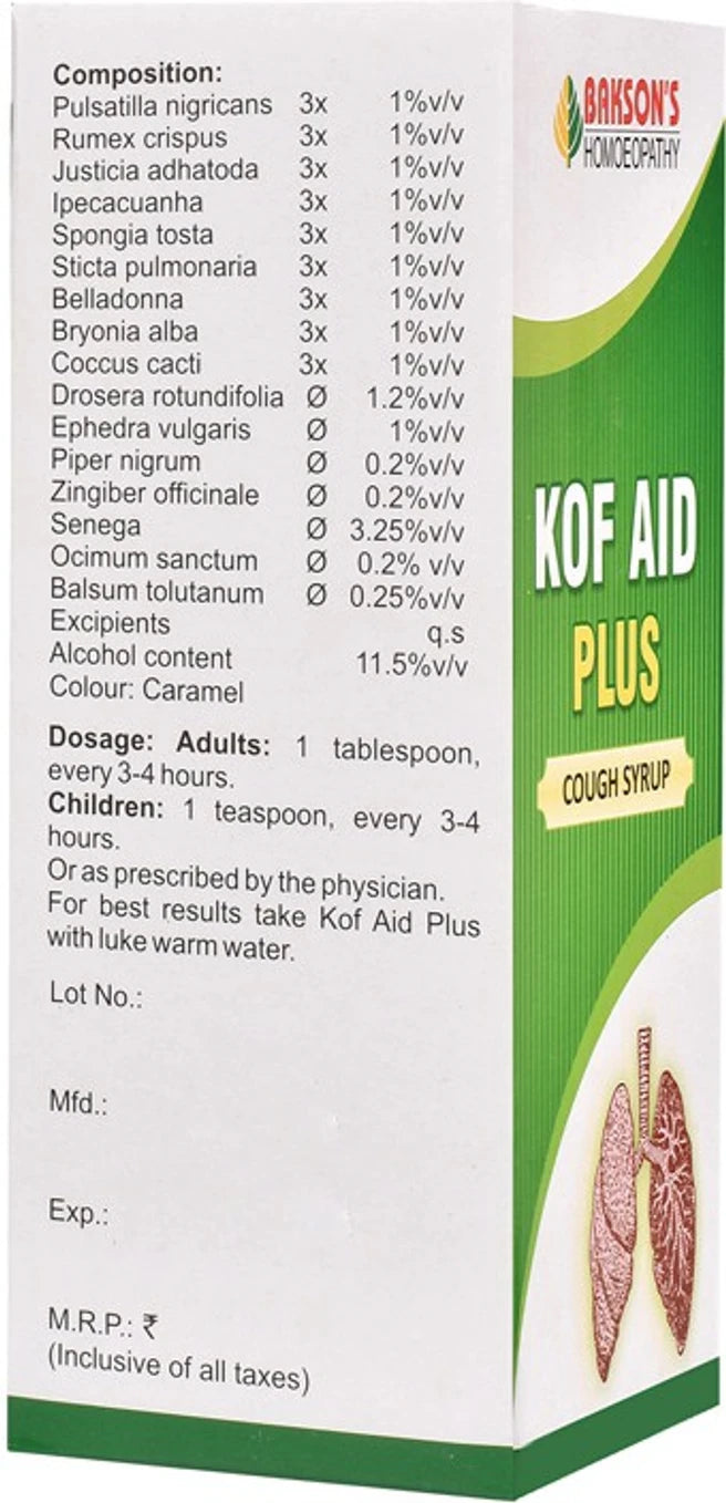 Bakson's Homeopathy Kof Aid Plus Syrup - 115 ml