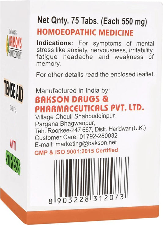 Bakson's Homeopathy Tense Aid Tablets - 75 Tablets