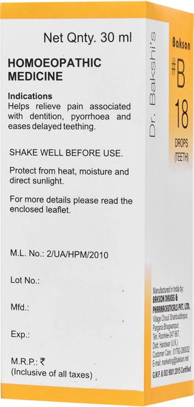 Bakson's Homeopathy B18 Drops (Teeth) - 30 ml