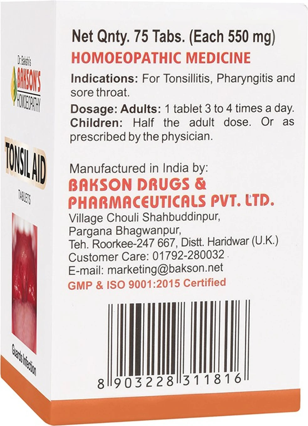 Bakson's Tonsil Aid Tablets - 75 tabs