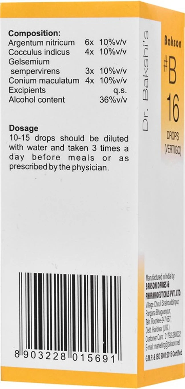 Bakson's Homeopathy B16 Drops - 30 ml