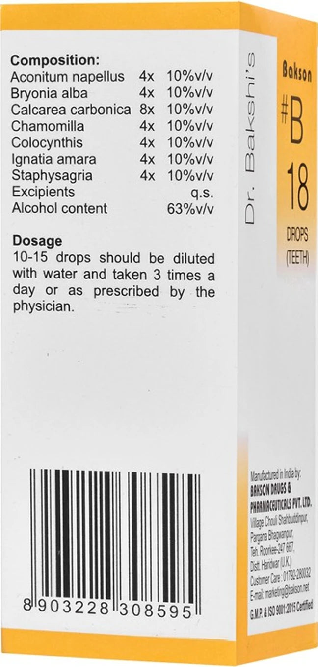 Bakson's Homeopathy B18 Drops (Teeth) - 30 ml