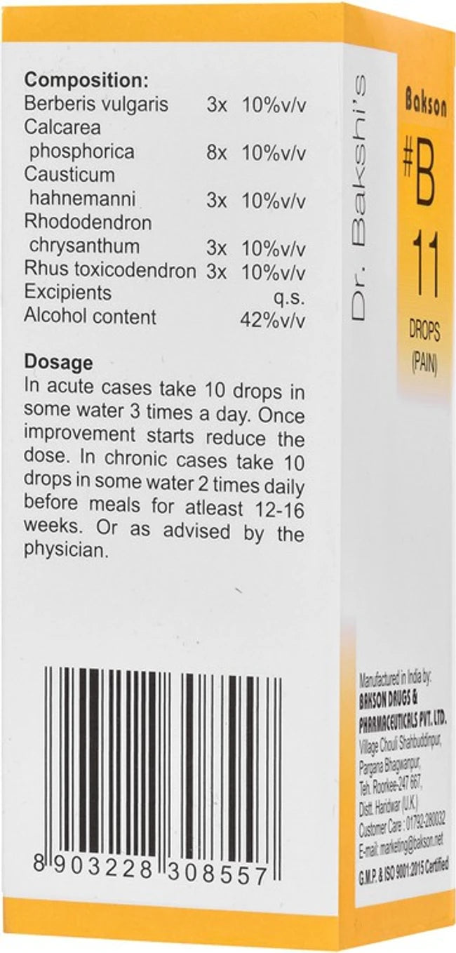Bakson's Homeopathy B11 Drops (Pain) - 30 ml